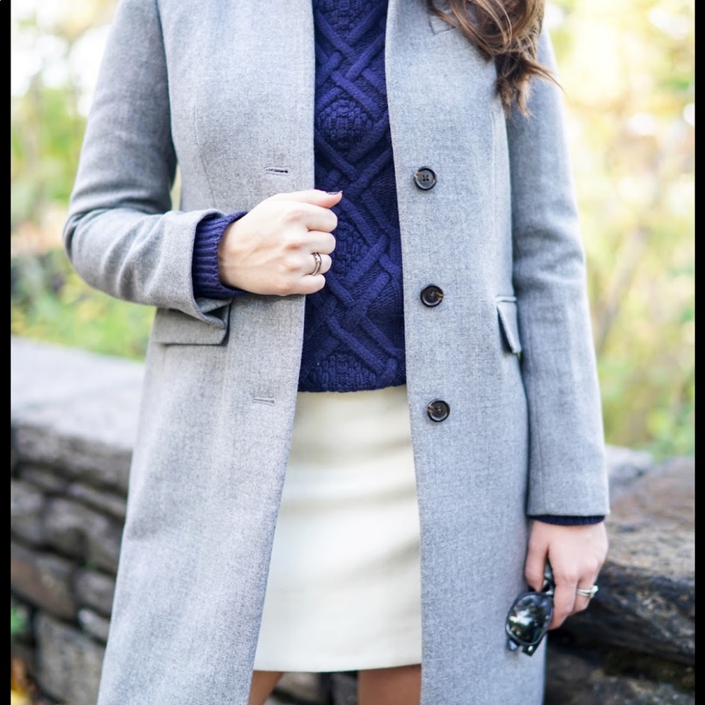 J. Crew Gray Coat with Blue Sweater